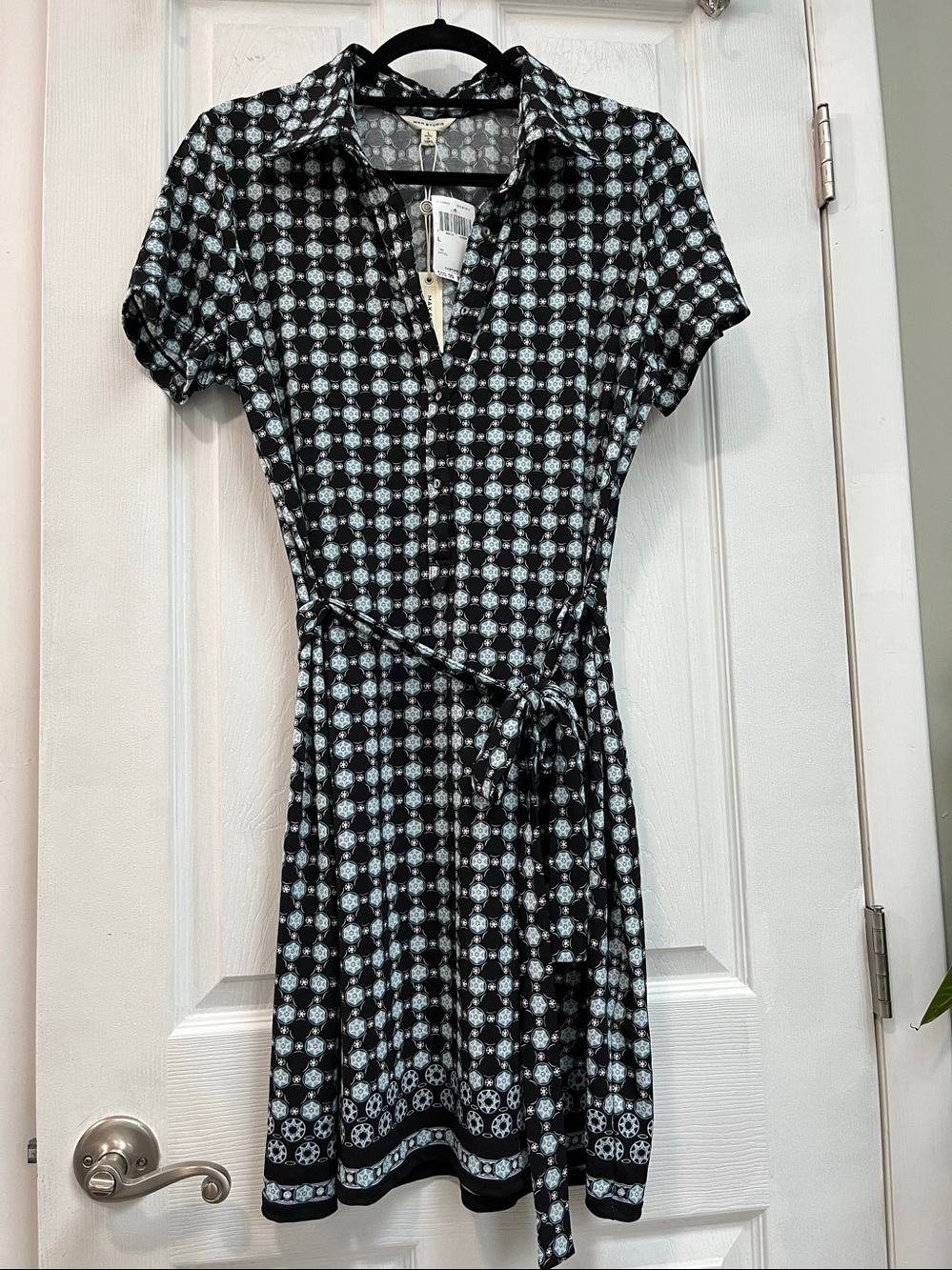 Max Studio Black and Light Blue Printed Wrap Dress